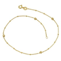 KoolJewelry 14k Yellow Gold Cube and Bead Station Anklet (10 inch)