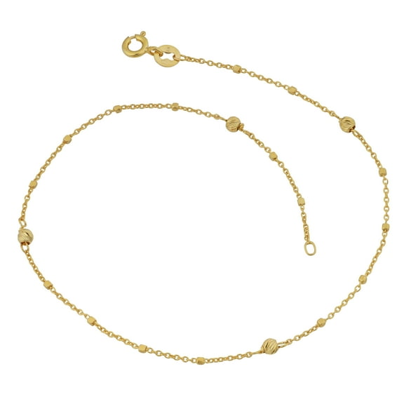 KoolJewelry 14k Yellow Gold Cube and Bead Station Anklet (10 inch)