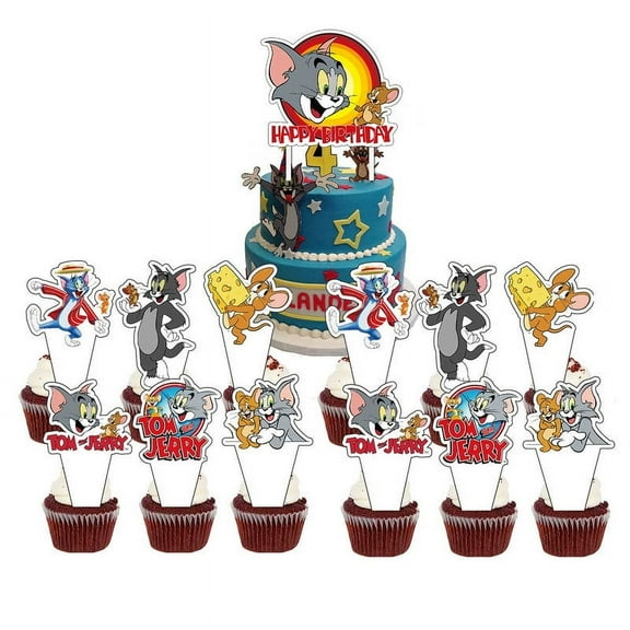 Tom and Jerry Cake Topper Cupcake Set Party Supplies Decoration Birthday Decor Kit