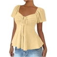 thumbnail image 2 of AUNVITO Women's V-Neck Drawstring Tie Short Sleeve T-Shirt for Sexy Casual Style and Comfortable Fit, 2 of 9