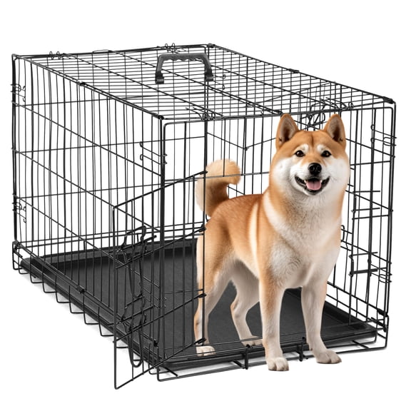 Open Box Simple Deluxe 30" Medium Dog Crate Divider, Double Door Folding Metal Wire Cage