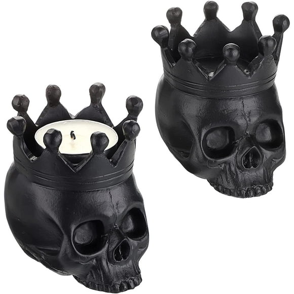 Skull Tealight Candle Holder Scary Spooky Tealight Votive Candle Holder Gothic Horrifying Skull Image Skeleton Decorative Candle Holder (Black)
