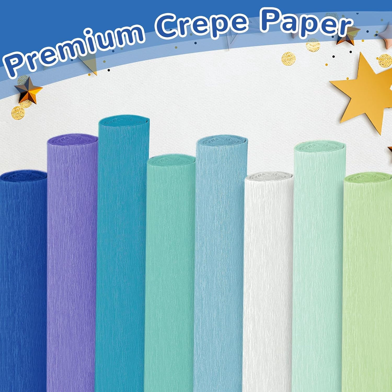 Crepe Paper Streamers 8 Rolls, 10 x 98Inch 8 Blue Colors Crepe Paper Sheets for DIY Gift Colourful Paper Flower Wrapping Paper Crafts Birthday Wedding Holiday Party Decorations