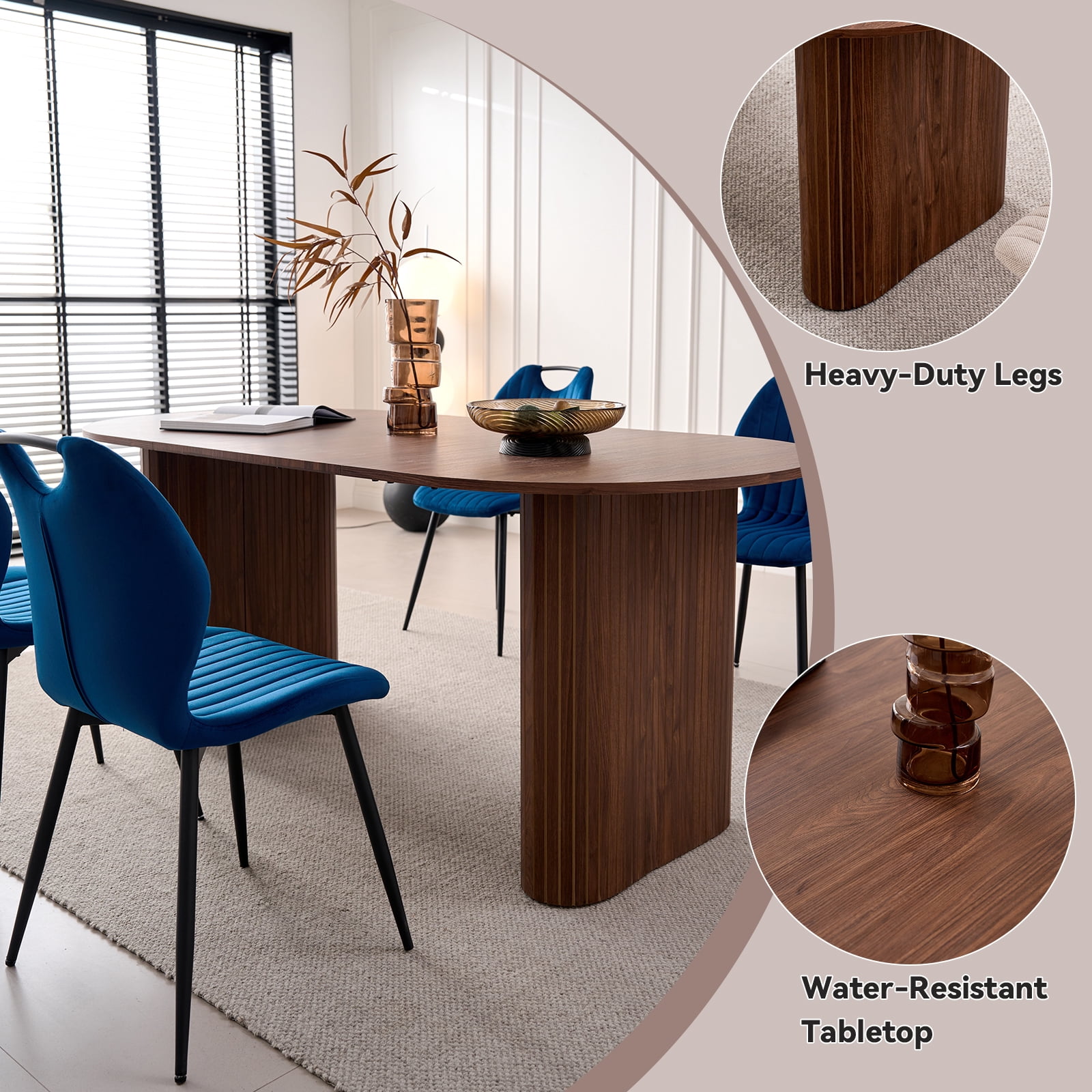 70.8" Oval Dining Table for 4-6 People, Modern Farmhouse Style | Rustic Wood Grain Finish | Sturdy Elliptical Legs | Perfect for Kitchen, Breakfast, Dinner, or Reception Room, Walnut