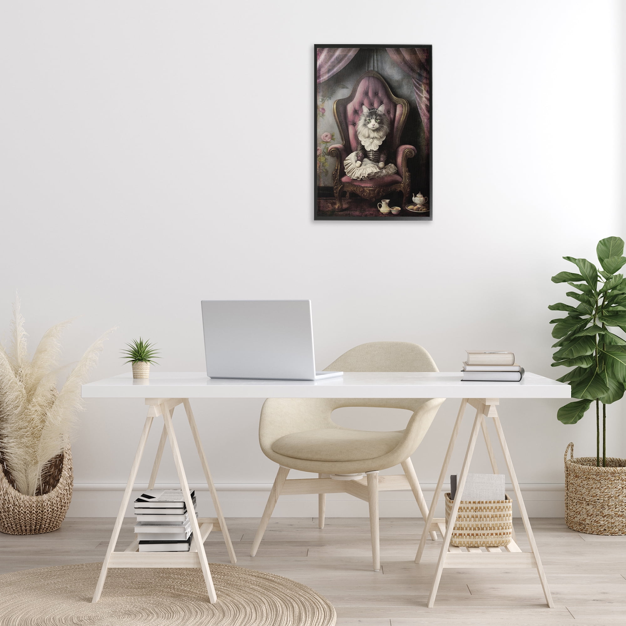 Stupell Industries Royal Cat & Tea Novelty Painting Black Framed Art Print Wall Art, 16 x 24