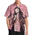 thumbnail image 2 of Kamado Nezuko Casual Short Sleeve Shirt Lapel Collar Shirt Summer Beach Shirt S, 2 of 8