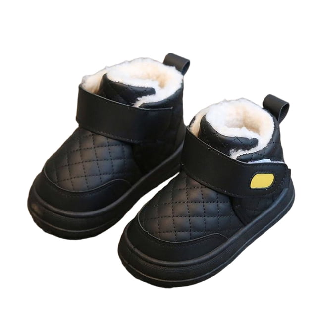 Lovzfmll Bottes d'Hiver pour Garçons et Filles, Bottines Courtes Chaudes Doublées en Molleton pour l'Hiver, Bottillons à Semelle Souple, Bout Rond Talon Plat Chaussures d'Extérieur pour Tout-Petit 2-2,5 Ans, Noir