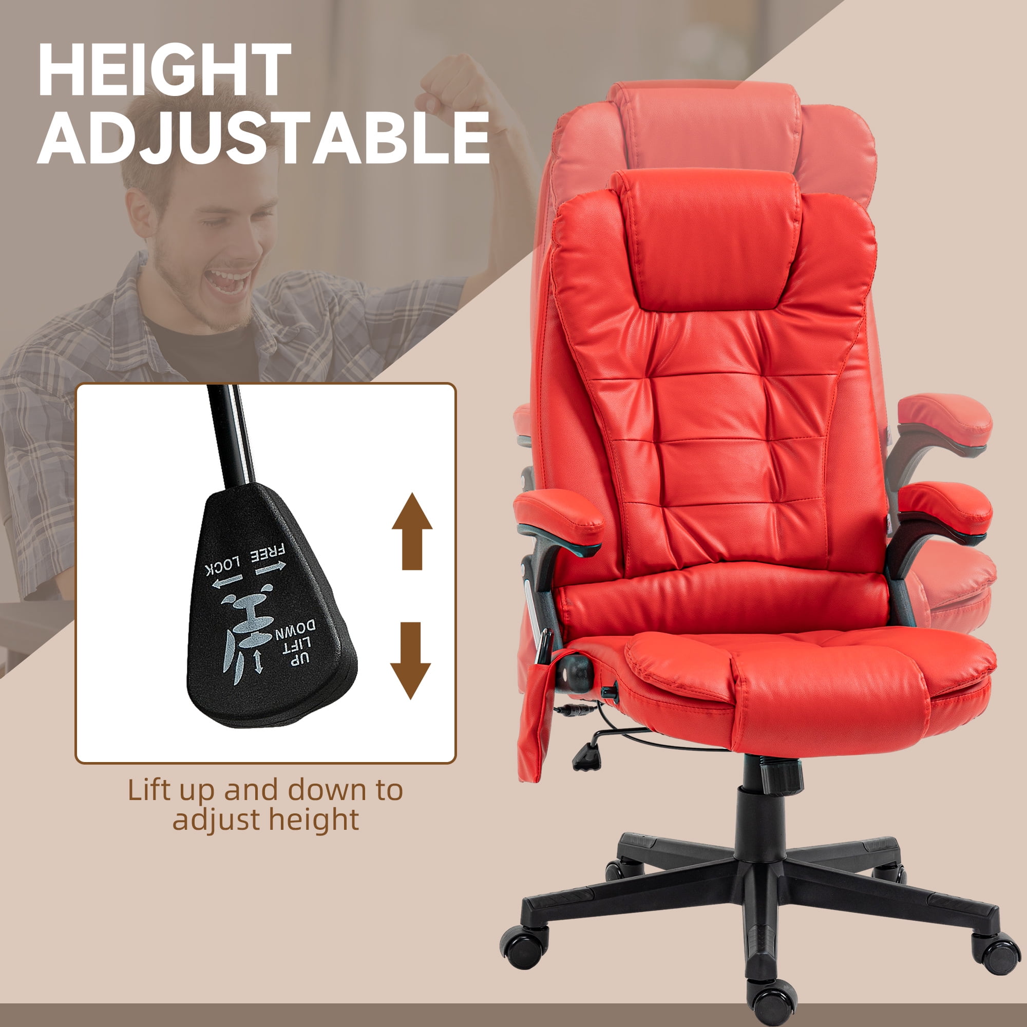 HOMCOM High Back Vibration Massage Office Chair with 6 Vibration Points, Heated Reclining PU Leather