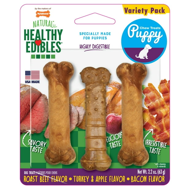Nylabone Healthy Edibles Puppy Natural Long Lasting Dog Chew Treats 3 count Petite Up to 15