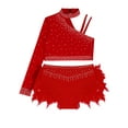 thumbnail image 3 of inlzdz Kids Girls Lyrical Ballet Jazz Dance Outfit 2 Pieces Shiny Gymnastics Crop Top+Sparkly Skirted Red 16, 3 of 5