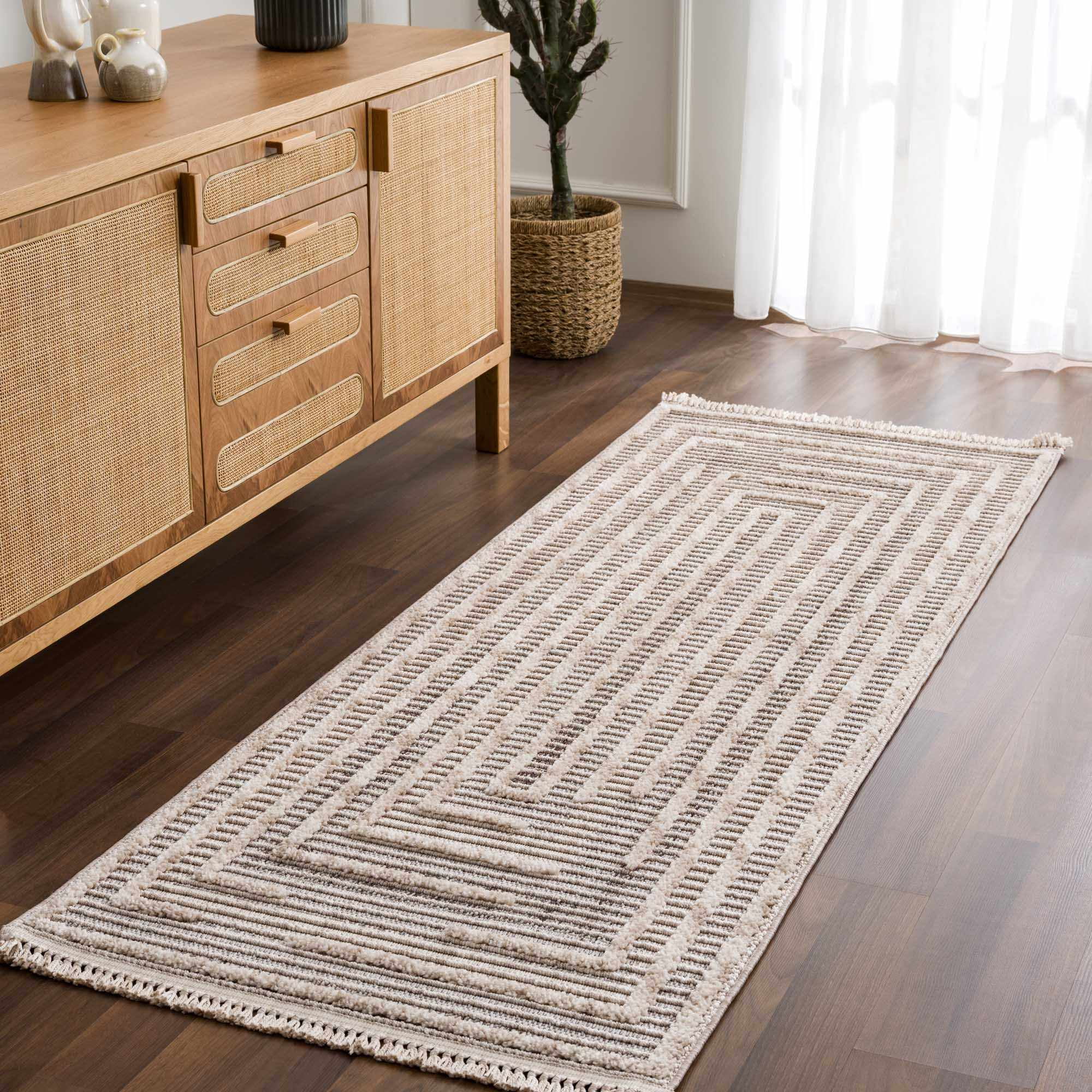 BoutiqueRugs Lunao Farmhouse High Low Textured Shag Oversized Area Rug - Modern Geometric Carpet for Living Room, Bedroom - Charcoal, Cream, Peach - 8'10" x 12' (9x12)