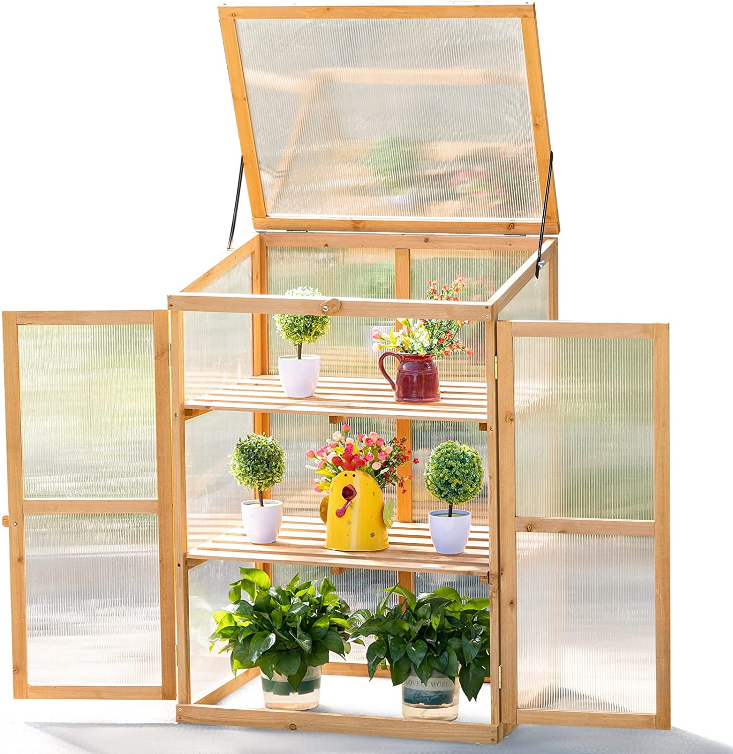 AVAWING Wooden Frame Greenhouse, Garden Portable Greenhouse