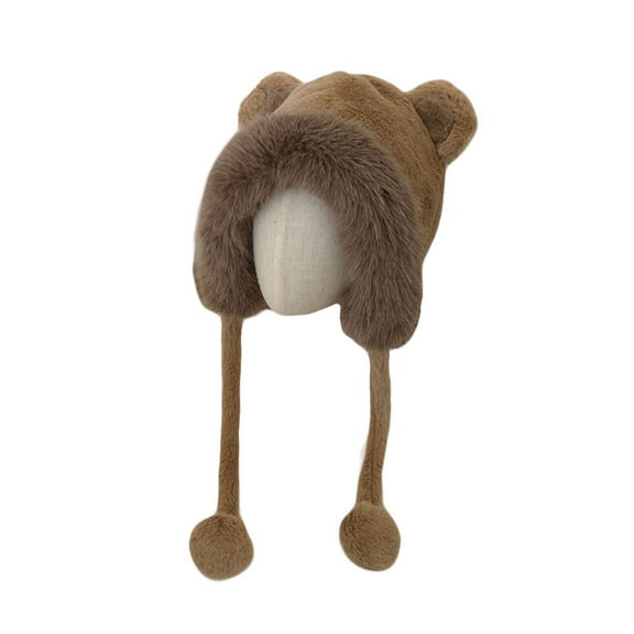WITHMOONS Fluffy Animal Ear Fleece Lining Earflap Cap Winter Knit Beanie Hat YZ70225 (Brown)