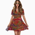 thumbnail image 2 of Mola De Panama Flower Women Dress V-Neck Short Sleeve Flowy Swing Party Midi Dress, 2 of 4