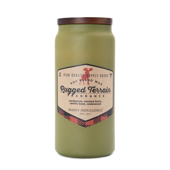 Manly Indulgence Rugged Terrain Scented Jar Candle, Premium Scented Candles for Men with High Fragrance and Premium Cotton Wick, Adventure Collection, 15 oz - Up To 60 Hours Burn