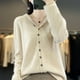 thumbnail image 3 of Cárdigan de lana merino 100 % para otoño e invierno, nuevo suéter de cachemira para mujer, cárdigan de cuello redondo, suéter cálido con parte inferior, 3 of 5