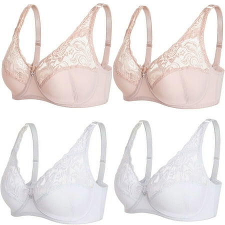 

Bras for Big Breast Women High Support Large Bust - Adjustable Bralette Bra Wireless Everyday Bras for Women Non-Padded Plus Size Push up Bra(4-Packs)