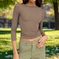 thumbnail image 5 of 3/4 Sleeve Tops for Women Summer Slim Fit Cropped T-shirts Crew Neck Casual Plain Y2k Tshirts Base Tees (M, Coffee), 5 of 7