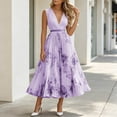 thumbnail image 2 of PBFRDSJ A Line Dresses for Women Summer Sleeveless Boho Floral Print Beach Sundress Elegant V Neck Pleated Long Dresses, 2 of 5