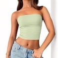 thumbnail image 7 of Striped Tube Tops for Women Teen Girls Strapless Off Shoulder Y2k Crop Bandeau Top Sleeveless Base Tee Summer (L, Green), 7 of 7