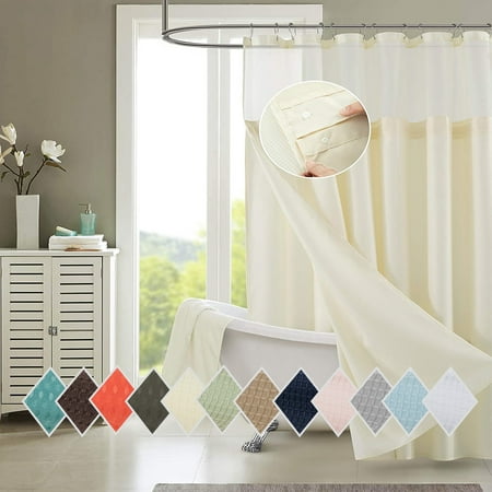 Dainty Home Complete 2 in 1 Waffle Weave Hotel Spa Style Fabric Shower Curtain Snap On/Off Waterproof Detachable Liner Set, 72 inch wide x 72 inch long in Ivory
