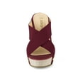 thumbnail image 6 of BLISSFUL STEP Women's Linen Platform Slide Wedge Open Toe Sandals burgundy 7, 6 of 7
