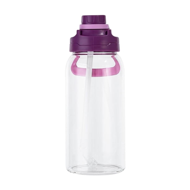 Cateissary Vaso de paja de vidrio 1350ml Reemplazo de color sólido Asa de elevación a prueba de fugas Gimnasio en casa Entrenamiento Botella de agua Teteras Púrpura Cateissary HA080639-01