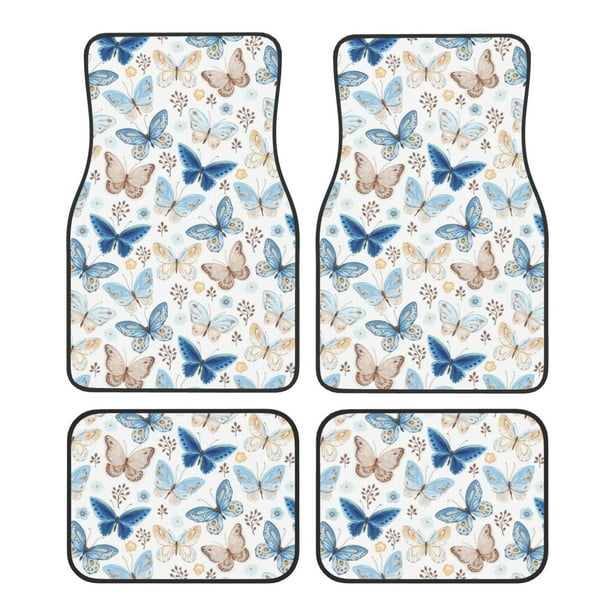 Fotbe Butterfly Juego de 4 Tapetes para Auto con Estampado – Alfombrillas de Goma Reforzada, Diseño Antideslizante, Protección para Todo el Año – Vehículos, Autos, Camionetas y SUVs