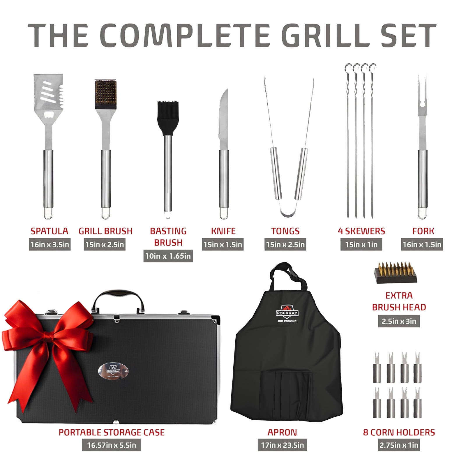 Rockray Grilling Accessories, 21PCS Heavy Duty Stainless Steel BBQ Tools for Outdoor with Aluminum Case and Apron, Best Gifts for Men Dad