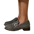 thumbnail image 3 of NOKIO Ladies Fashion Solid Color Flock Shallow Comfort Belt Buckle Heel Casual Shoes Loafers for Women Penny Loafers Women's Loafers & Slip-ons Ladies Flats Shoes Business Casual Shoes, 3 of 9