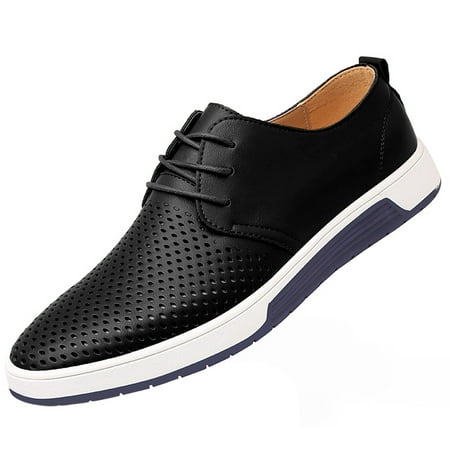 

Santimon Breathable Leather Shoes Men Casual Shoes Non-Slip Sneakers Black 9 US