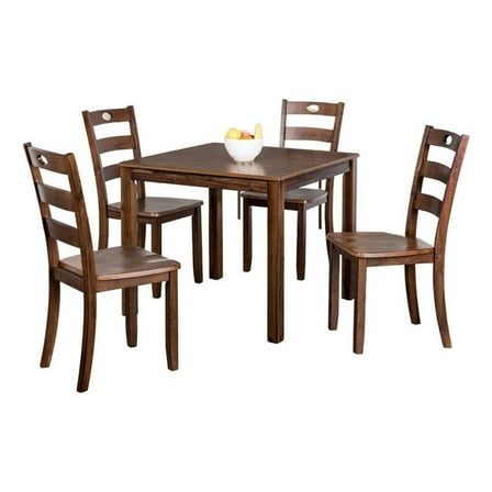 Lasie 5 Piece Dining Table Set- 4 Chairs- Slatted Backs- Brown Solid Wood