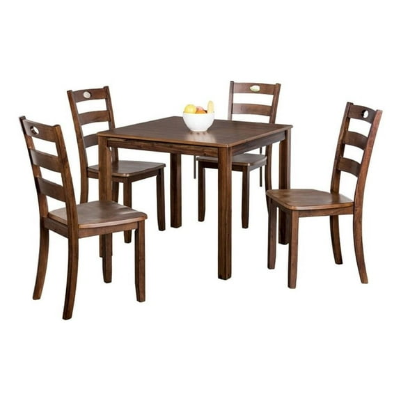 Lasie 5 Piece Dining Table Set- 4 Chairs- Slatted Backs- Brown Solid Wood