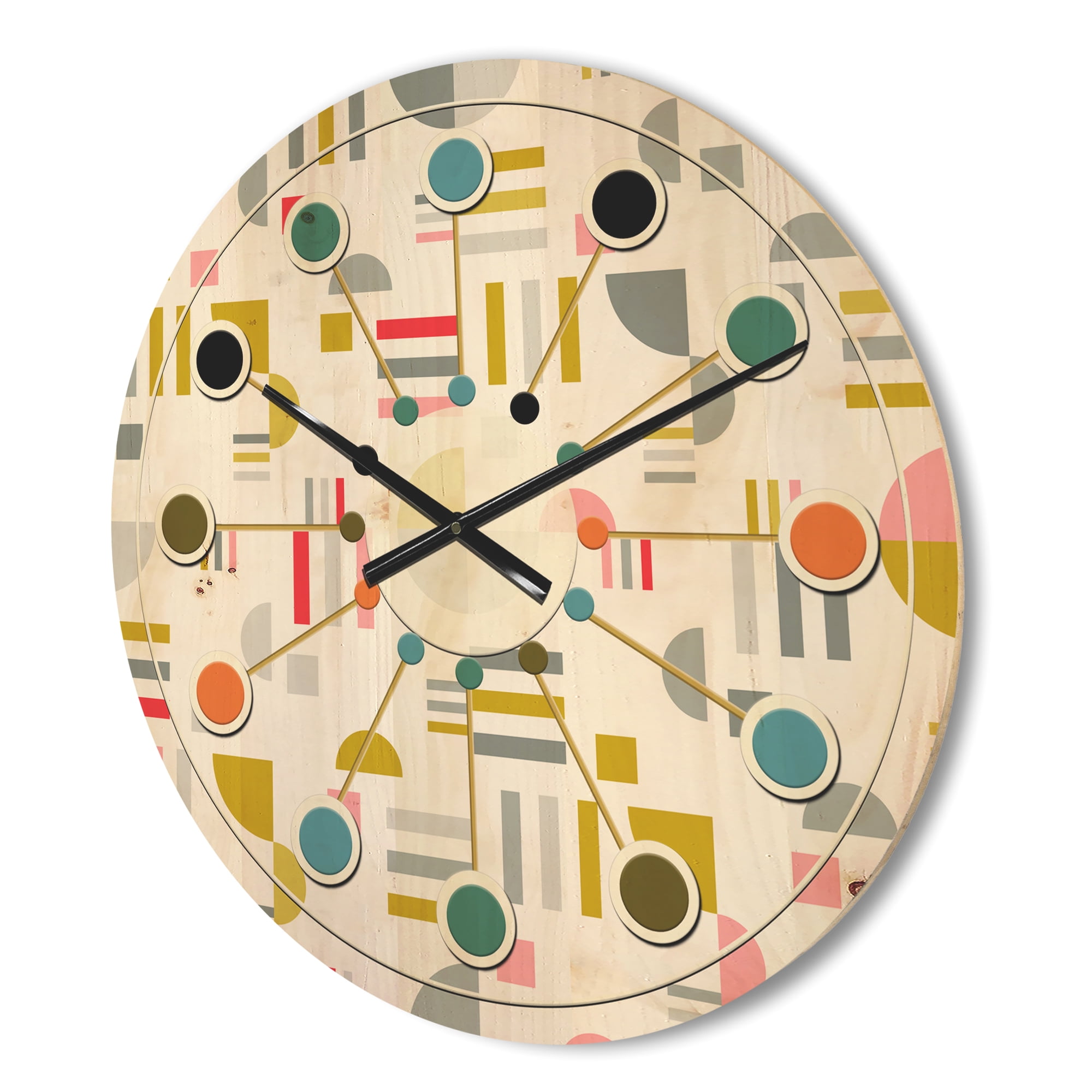 Designart 'Abstract Retro Design XVI' Mid-Century Modern Wood Wall Clock