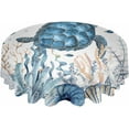 thumbnail image 2 of Blue Sea Turtle Round Tablecloth 60 Inch - Waterproof Fabric Table Cloth Protector, Summer Beach Coral Nautical Coastal Ocean Tablecloths Washable Table Cover for Kitchen Coffee Table, 2 of 6