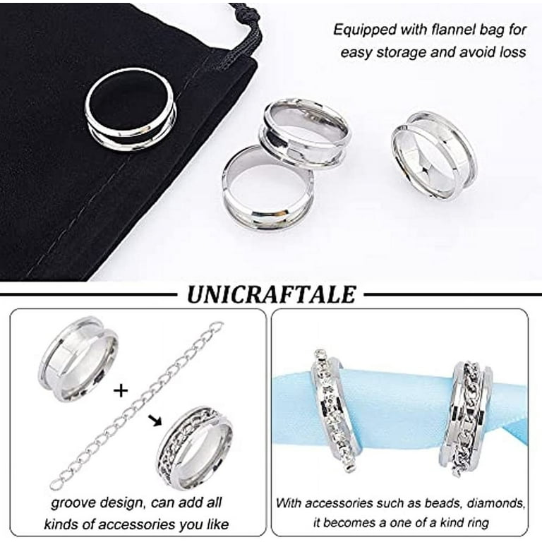 Shop UNICRAFTALE 12pcs Blank Core Ring Stainless Steel Blank Finger Ring  with Velvet Pouches Hypoallergenic Inlay Ring Round Grooved Empty Ring  Blanks for Jewelry Making US Size 11 for Jewelry Making 