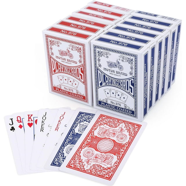 Cartes à Jouer, Lot de 12, Paquets de Cartes en Vrac, Taille Poker, Index Standard, pour Jeu de Cartes Blackjack, Euchre, Canasta, 6 Bleues et 6 Rouges, Cartes de Poker de Qualité Casino
