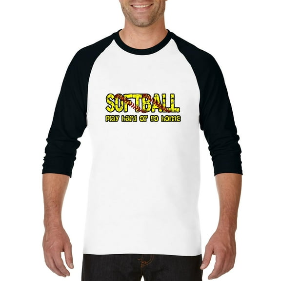 Artix - Mens Raglan Sleeve Baseball T-Shirts - Softball Play Hard or Go Home