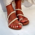 thumbnail image 2 of Dakaela Women's Pearl Strappy Flat Sandals Ankle Strap Toe Ring Slip on Slides Beaded Wedding Bride Summer Beach Flip Flops White 10.5, 2 of 6