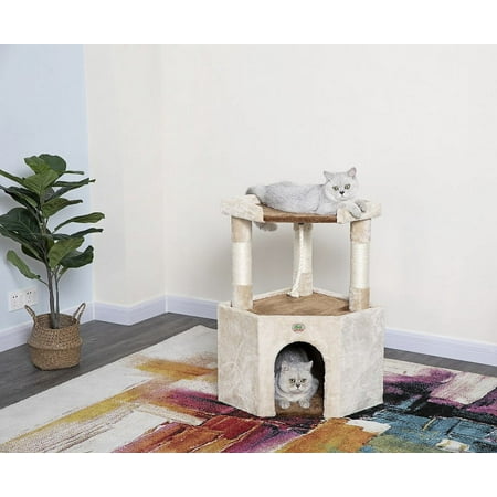 UPC: 0810602020975 | Go Pet Club 32-in Cat Tree & Condo Scratching Post Tower  Beige