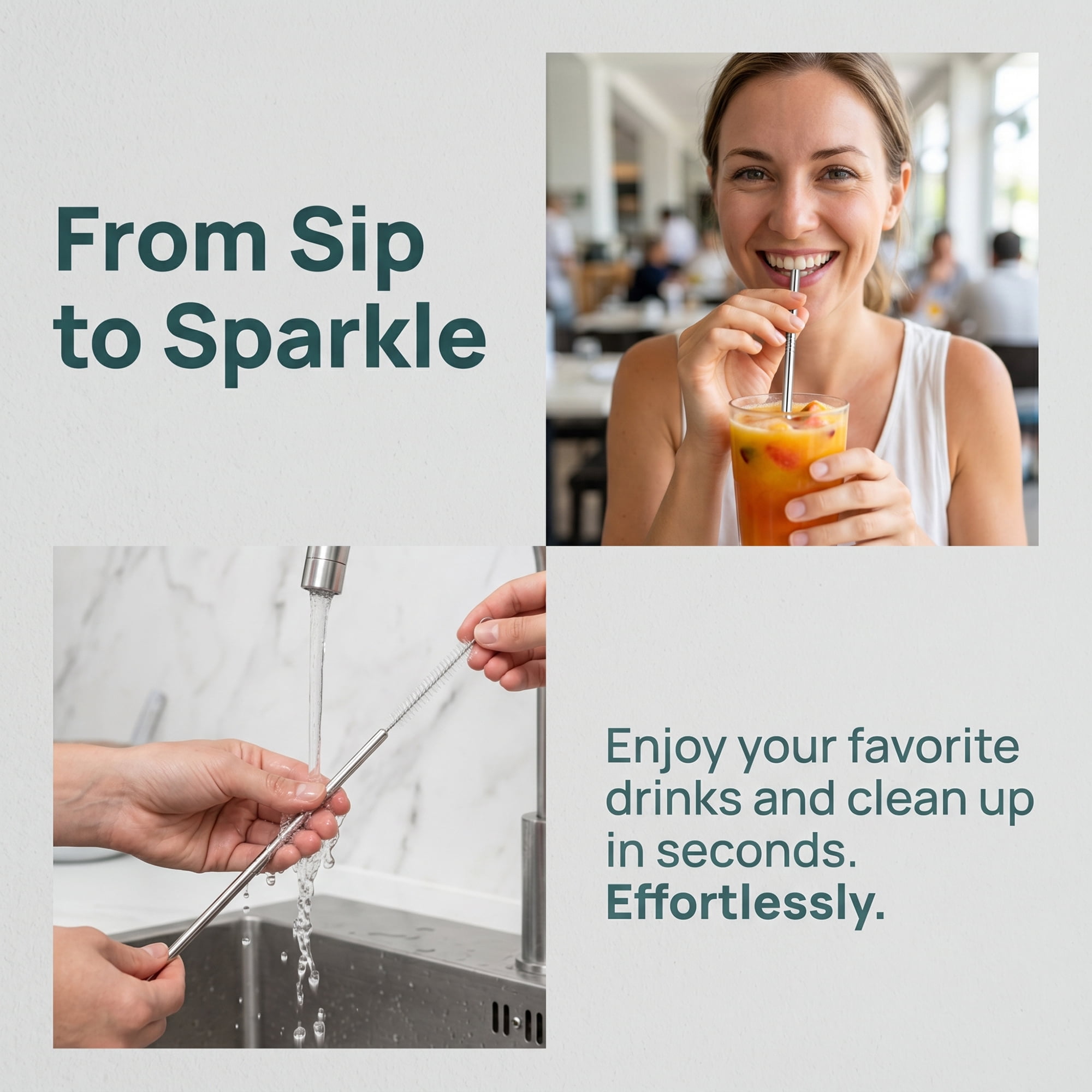 Unique Bargains 8Pcs Reusable Stainless Steel Straws with Brush Straight Pipe 0.2" x 11.8"