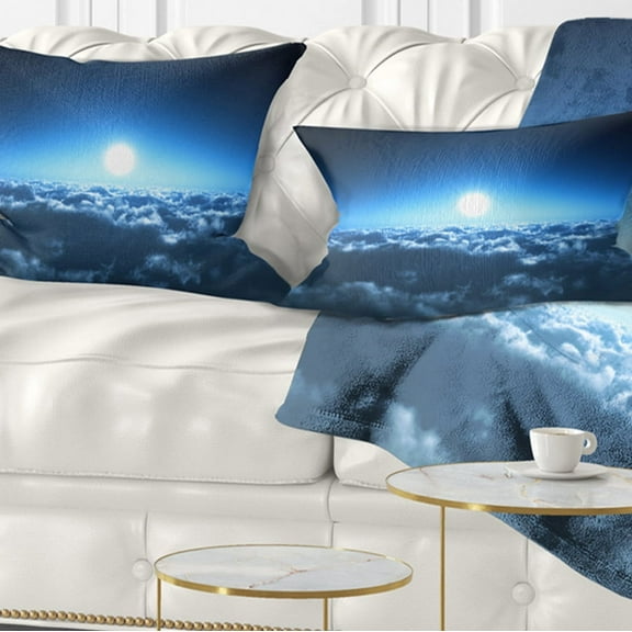 Designart 12" x 20" Blue Polyester Throw Pillow