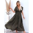 thumbnail image 3 of Women'S Casual Summer Beach Dress Ruffle Maxi Dress Button Down Boho Dress Long Tunic  Green One size, 3 of 6
