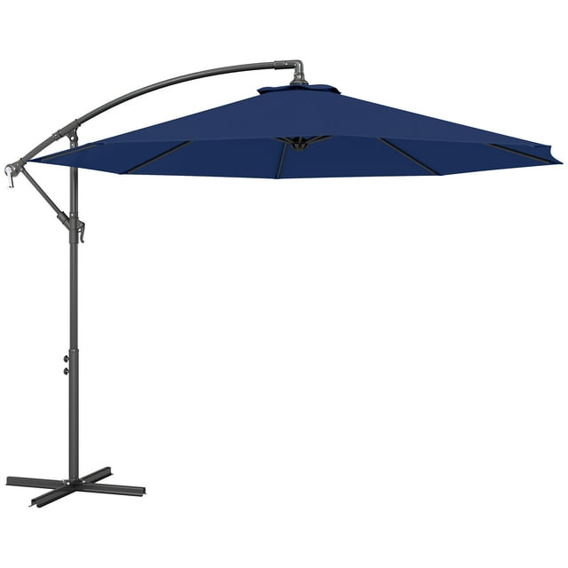 Outsunny Parasol de Patio de Luxe 10 Pieds, Parasol de Marché Extérieur, Bleu Marine