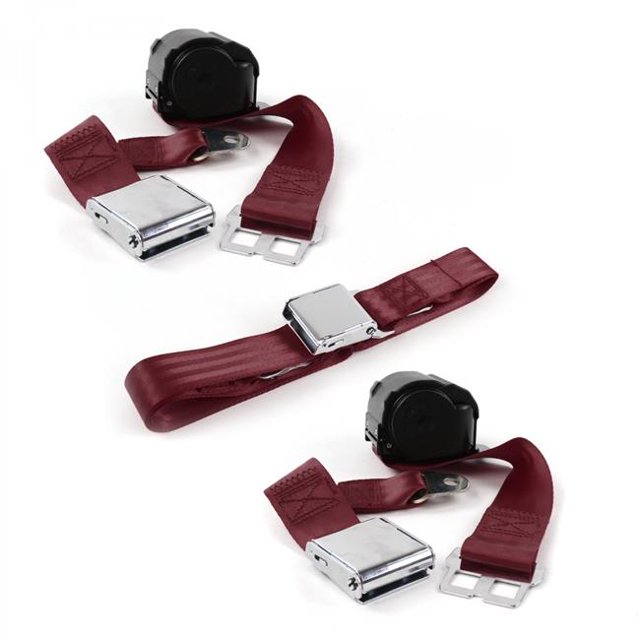 Chevy II 1962-1965 Avion 2 Point Burgandy Kit de Ceinture de Sécurité Rétractable - 3 Ceintures