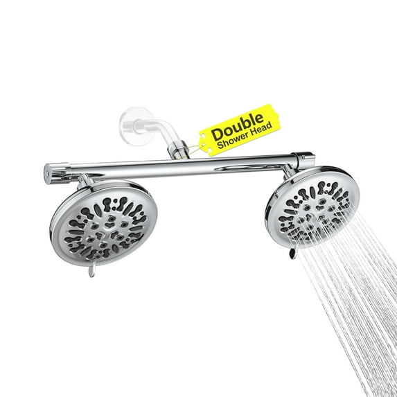 Cerypsa Double Shower Head with Built-in Valve, High Pressure 8 Setting Dual Shower Head-Chrome