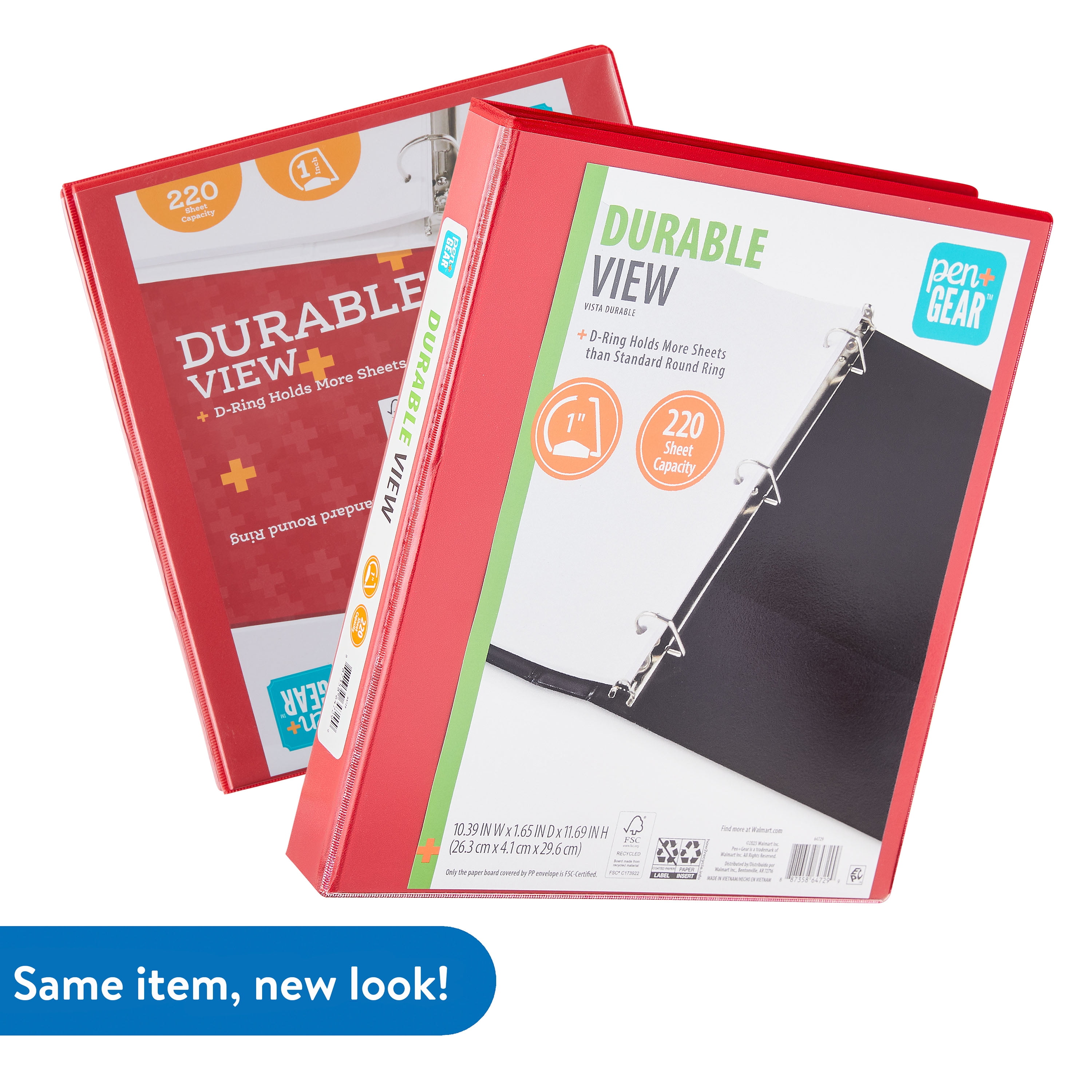 Pen+Gear Durable View 1-inch, D-Ring Binder, Red, 1-Pack