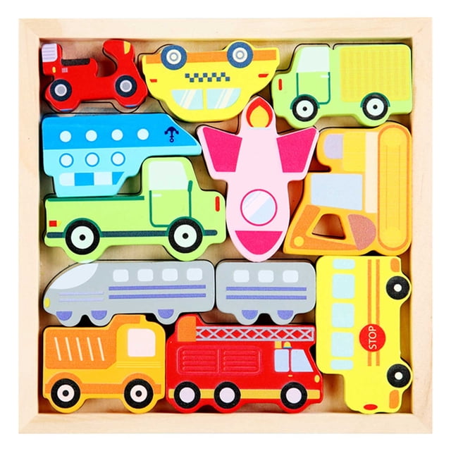 Kids Wooden Vehicle Food Number Cognition Puzzle Learning Educational Toy