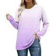 thumbnail image 2 of Striped Print Tops for Women Casual Loose Fit Long Sleeve Raglan T-Shirt Round Neck Basic Tees Fall Spring Clothes (S, Purple|Gradient), 2 of 7
