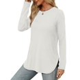 thumbnail image 3 of Women'S Long Sleeve Crew Neck Shirt Side Basic Loose Tunic Top Casual Milky XXL, 3 of 5